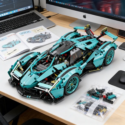 日本机械拼装模型兰博黑武士V12积木遥控汽车跑车男孩益智玩具车