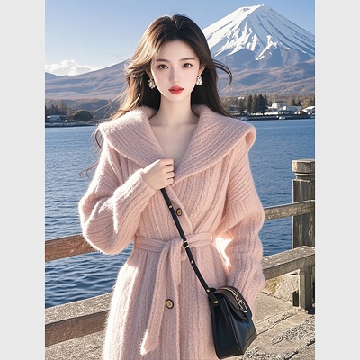 法式小香风中长款针织毛衣外套女