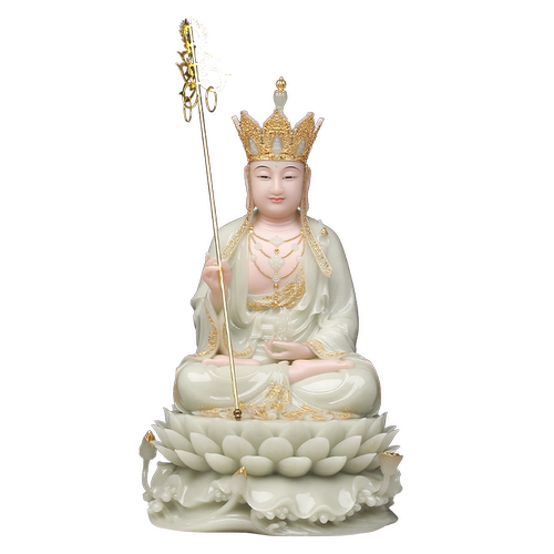 骏澜斋汉白玉色《地藏王菩萨》佛像大全翠玉镶 家居装饰 摆件