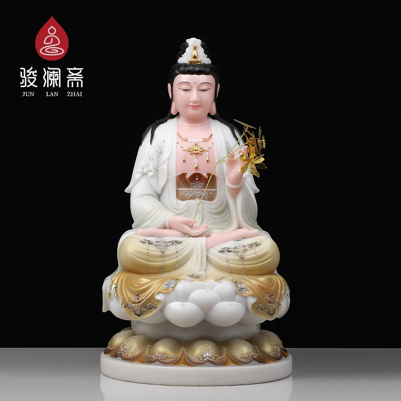 骏澜斋大势至菩萨佛像家用供奉汉白玉石神像家居装饰摆件佛具大全