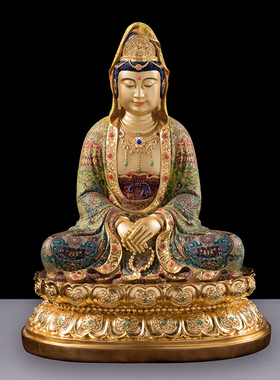 铜雕彩绘禅定观音佛像家用观世音菩萨佛像佛堂工艺摆件