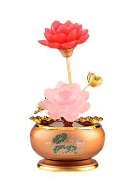 七彩盆景莲花灯佛前摆件水琉璃