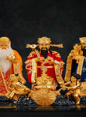 黄铜三星高照福禄寿桌面摆件供奉家用天官赐福寿星神像工艺品摆件