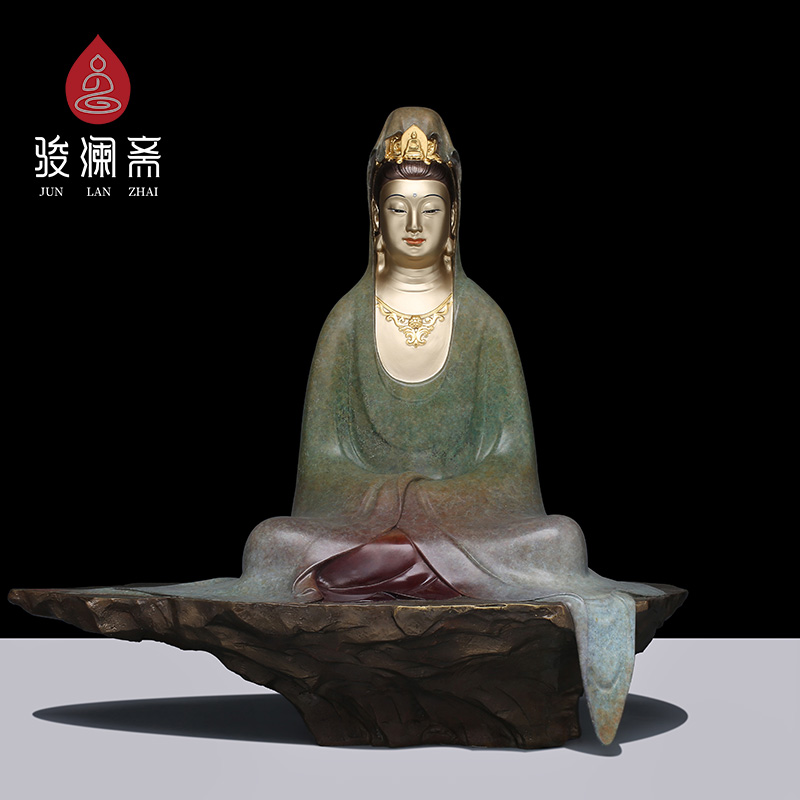骏澜斋台湾铜彩自在观音佛像供奉家用水月观世音菩萨神像摆件大全