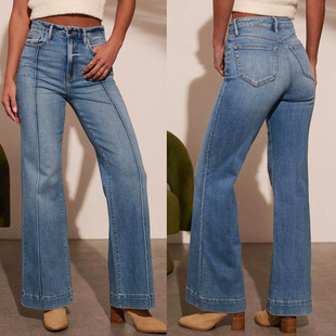 Sretch Jeans Women's Washed Sretch Wide Leg Trousers Fashion