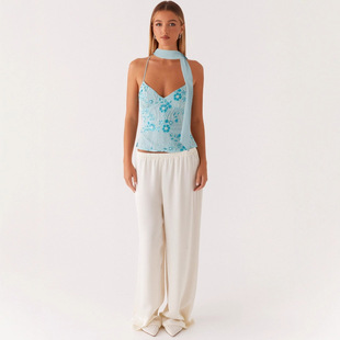 Women Sexy Embroidered Spice Sequins Scarf Top Sling