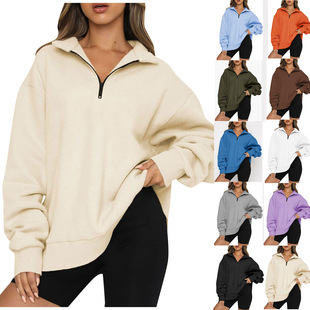 Women's Casual Top Half-zip Long-sleeved Fleece Sweater With