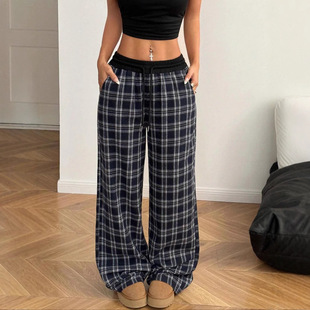 Elastic Waist Plaid European Pants Loose Casual For Fashion