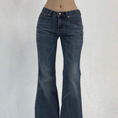 fit Waist Retro American Flared Low Buckle Slim Double Pants