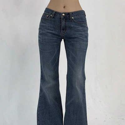 American Retro Low Waist Double Buckle Flared Pants Slim-fit