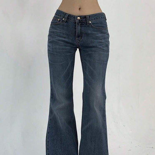 American Retro Low Waist Double Buckle Flared Pants Slim-fit