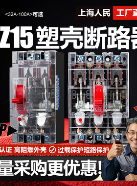 DZ15塑壳断路器3P空气开关100A 63A32A 25A 16A 80A 3P单相220V