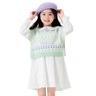 巴拉巴拉童装儿童连衣裙套装针织背心女童春秋衬衣裙两件套洋气甜