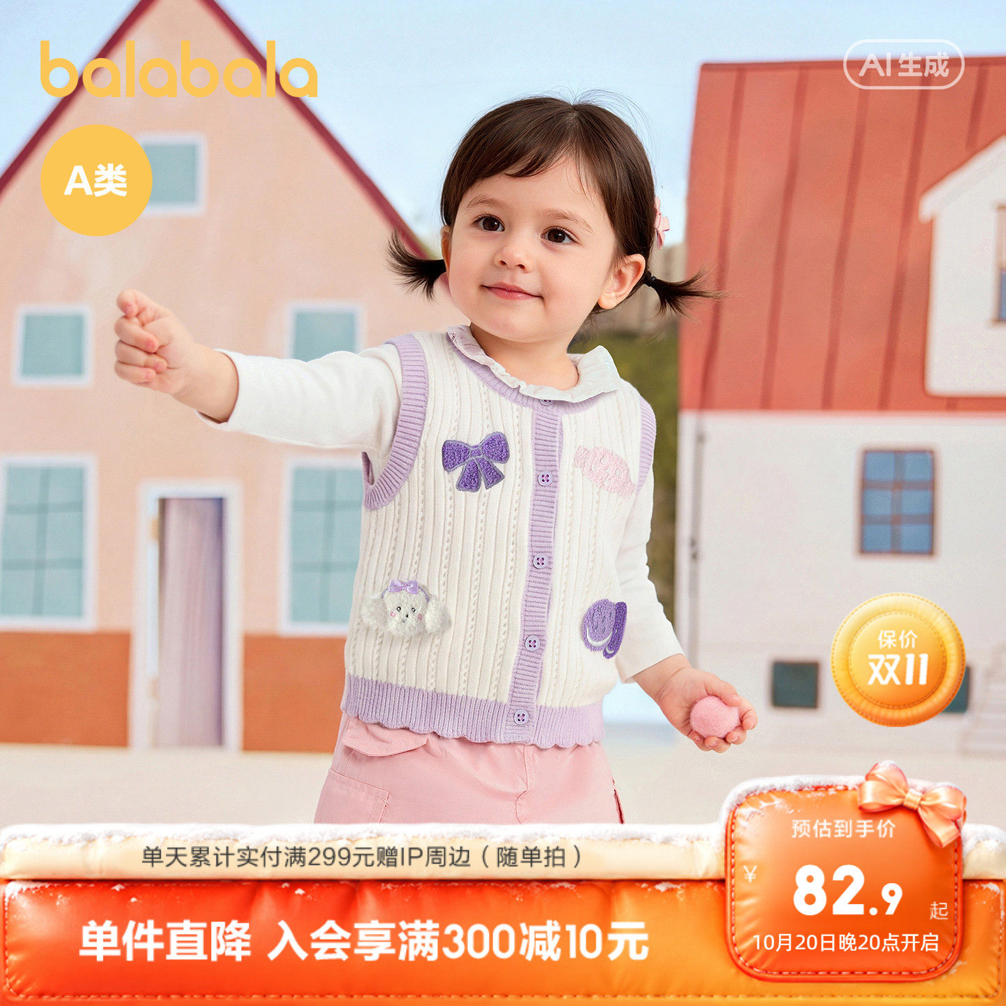 巴拉巴拉童装儿童宝宝女童马甲婴儿2026新款春装针织背心甜美萌趣