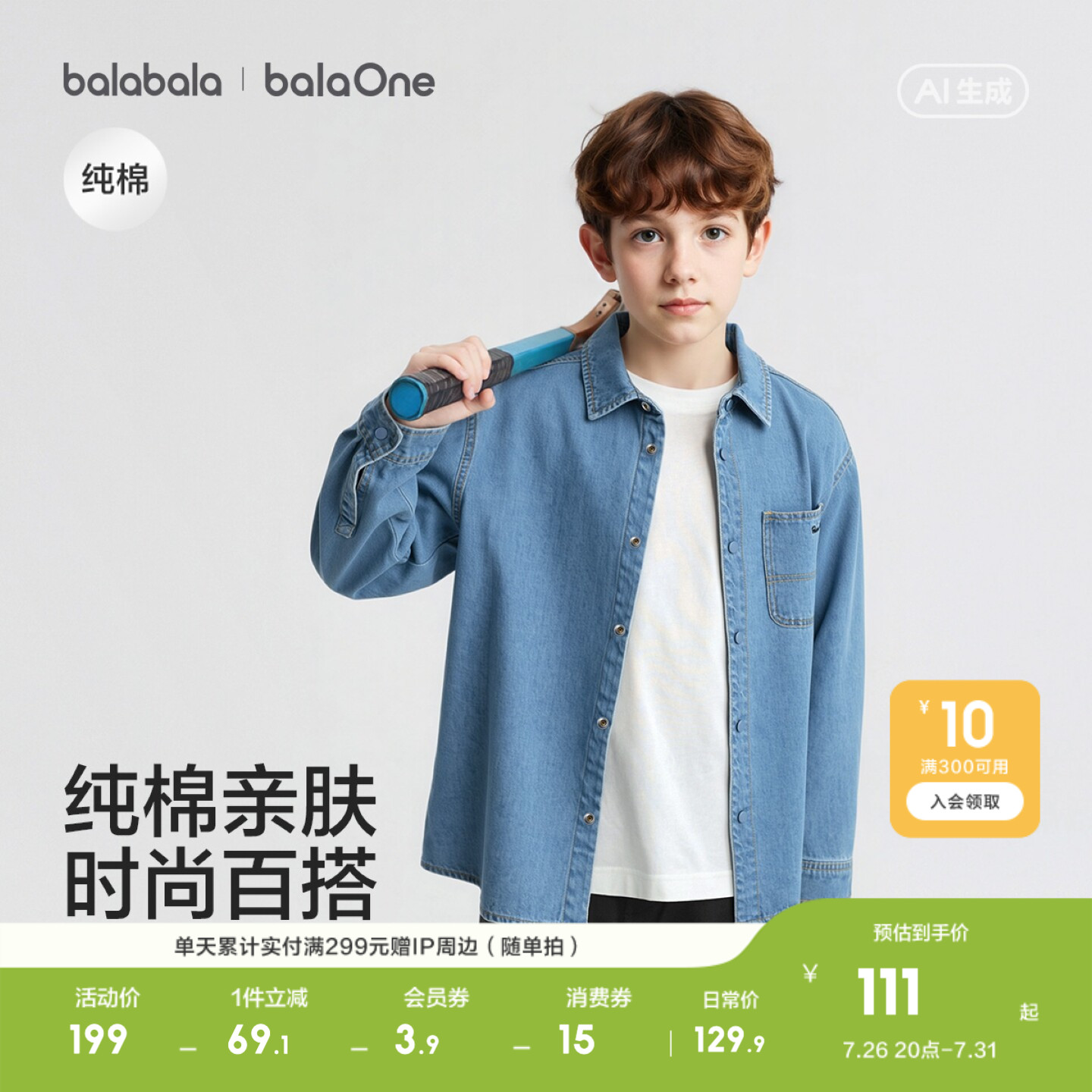 巴拉巴拉balaOne长袖衬衫牛仔