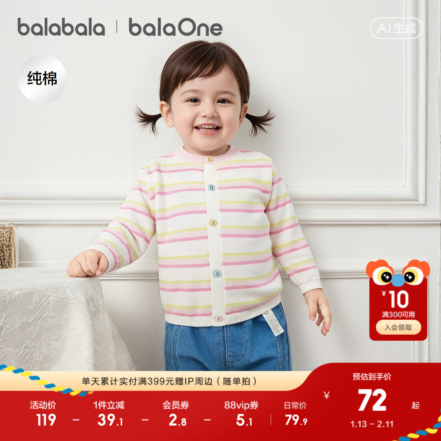 巴拉巴拉童装宝宝毛衣外套婴儿针织衫2026新款春装儿童薄开衫毛衫,童装/婴儿装/亲子装,毛衣/针织衫,淘宝优惠券,粉丝福利购,淘宝优惠卷