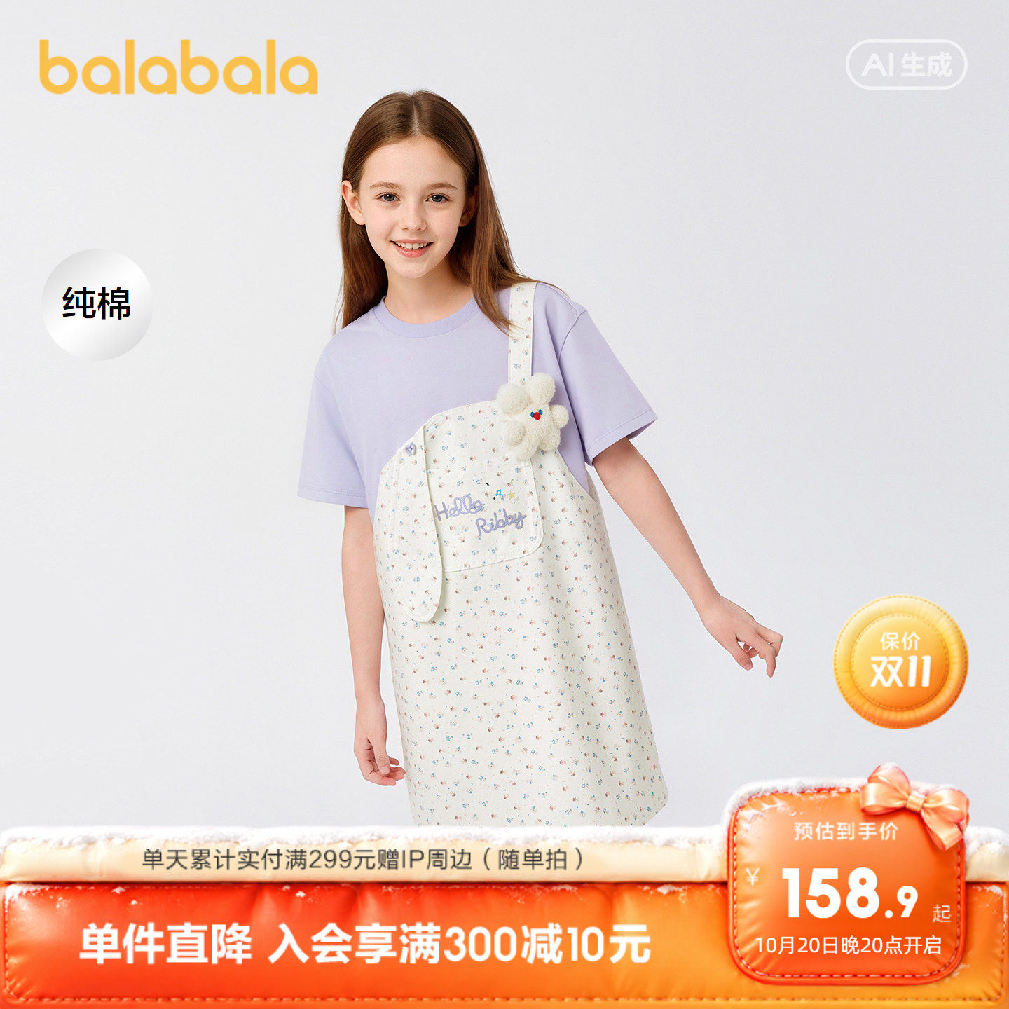 【商场同款】巴拉巴拉儿童裙子女童2026新款夏装牛仔假两件背带裙