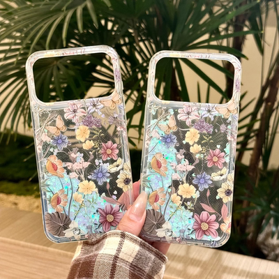 For iphone15 16 韩风花奔全包流沙TPU+PC保护套 苹果17 pro max 手机壳