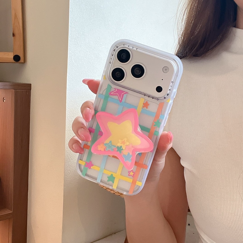 韩风热卖爆款肤感壳彩色格纹星星适用苹果17promax手机壳iPhone17pro防摔16promax软壳16pro保护套创意15prom
