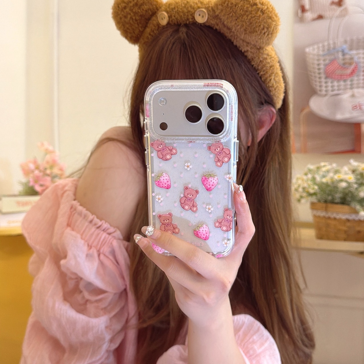 波点草莓布偶熊适用iPhone17promax手机壳苹果16新款15pro全包14防摔13女款卡通保护套