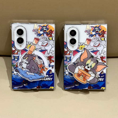 适用于SamsungzFold8Ultra卡通猫和老鼠全包硬手机壳zfold7 6 5 4 3透明磁吸折叠保护套