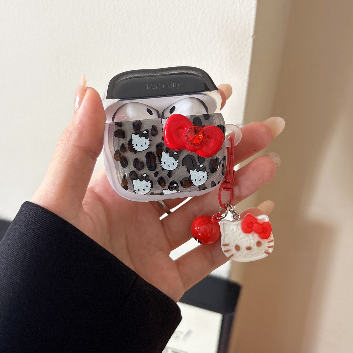 ins韩系手工黑色凯蒂猫适用airpods4耳机套pro3新款airpodspro2保护套3代苹果无线蓝牙三代airpods1/2防摔二