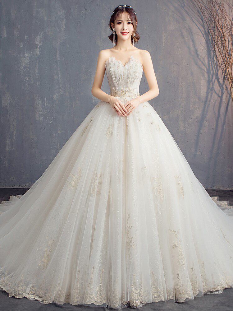 抖音齐地婚纱礼服2019新款新娘结婚森系显瘦抹胸长拖尾星空婚纱女在类目 女装/女士精品, 婚纱/旗袍/礼服, 婚纱中 - 来自Buy2taobao.com提供专业的淘宝代购服务