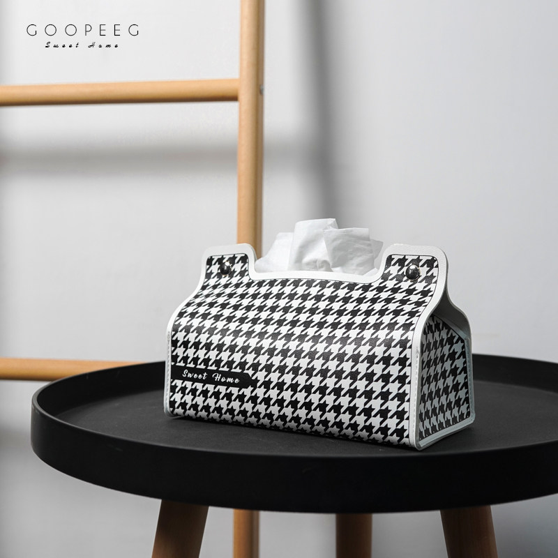 汽车载千鸟格皮质高档抽纸巾盒