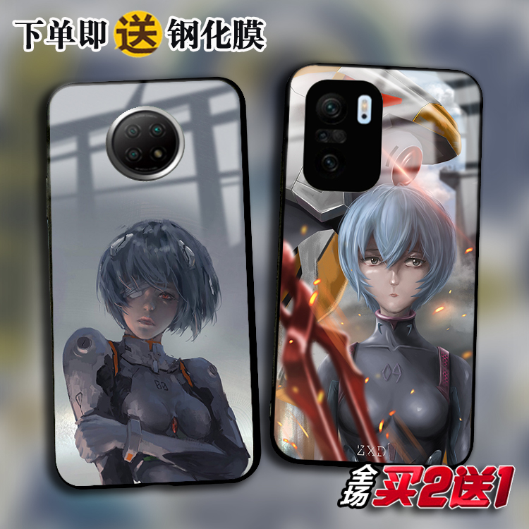 EVA绫波丽适用红米K40 30s 20任意机型note10 9 8 7pro玻璃手机壳