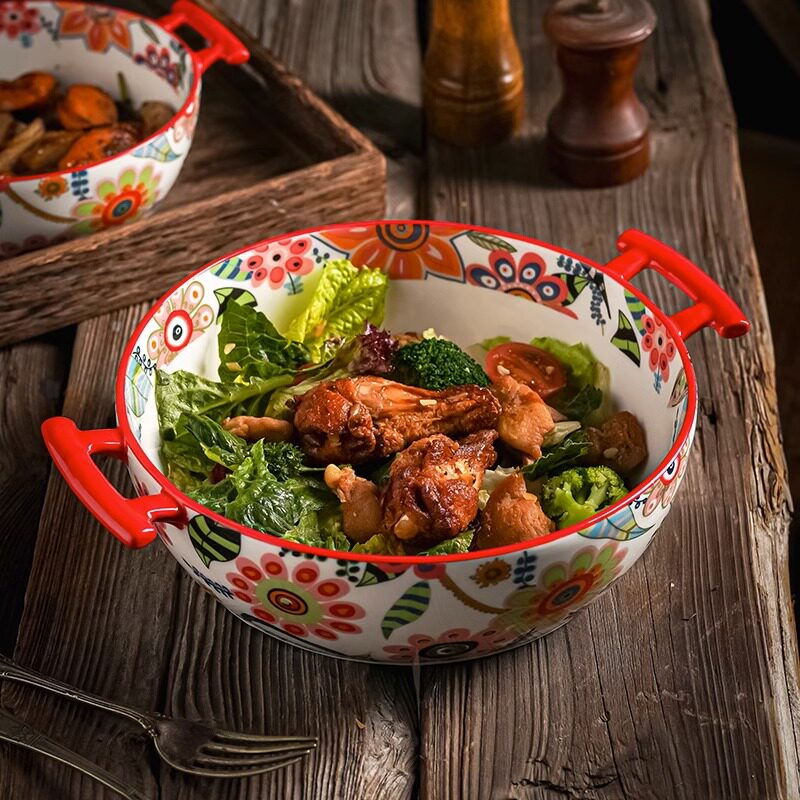 蝶恋花陶瓷釉下彩芝士焗饭烘焙双耳微波炉烤箱烤碗烤盘烤肉泡面碗,餐饮具,碗,淘宝优惠券,粉丝福利购,淘宝优惠卷