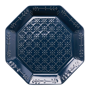 日式陶瓷盘子八边形家用菜盘大号鱼盘西餐盘牛排盘复古浮雕餐具