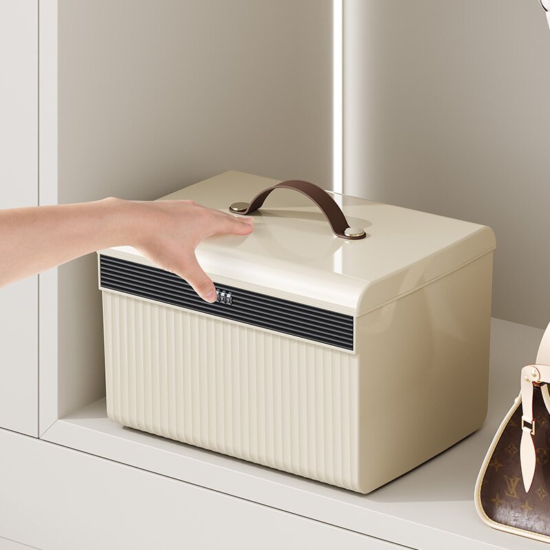 学生宿舍带密码锁收纳盒桌面首饰盒家用小号塑料密码箱车载收纳箱