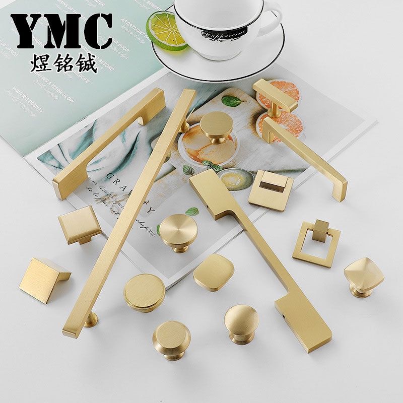 轻奢简约方形纯铜拉手北欧衣柜橱柜门把手柜子抽屉美式全铜拉手