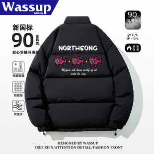 WASSUP美式高街黑色羽绒服男女款冬季学生宽松美式保暖面包服外套