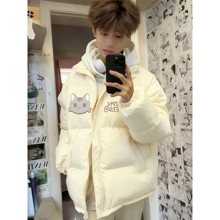 WASSUP学生个性街头潮牌90白鸭绒羽绒服男款冬季百搭猫咪印花外套