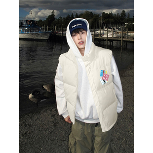 WASSUP潮牌轻薄90白鸭绒羽绒马甲男款 街头痞帅立领坎肩外套潮 冬季