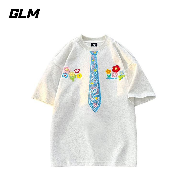 GLM蜡笔涂鸦立体小花短袖T恤男