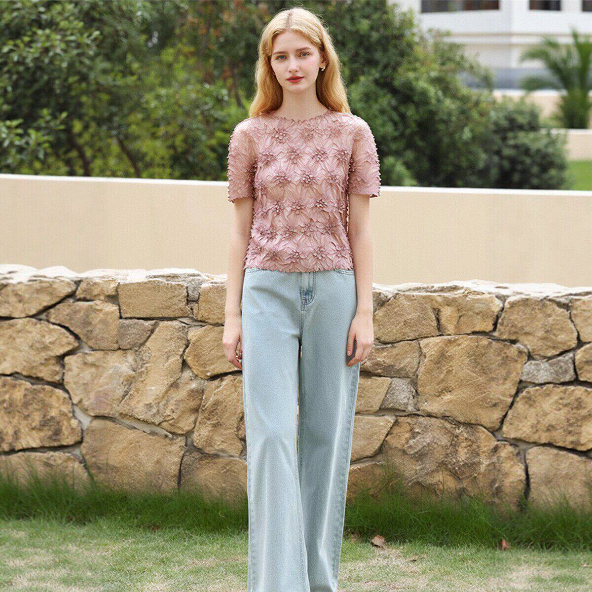 【布】设计感褶皱碎花修身显瘦短袖衬衫品牌撤柜折扣26春休闲上衣 - 淘宝联盟商品