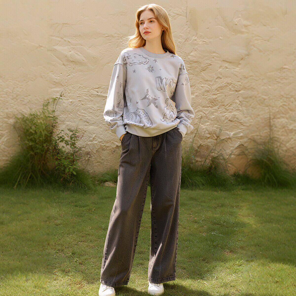 【欧海】100棉时尚花纹圆领宽松卫衣007品牌折扣店26春休闲上衣女 - 淘宝联盟商品