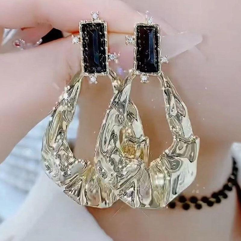 曲面几何金属耳环女小众设计感高级轻奢耳钉独特复古夸张耳饰银针