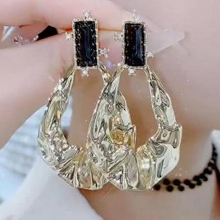 曲面几何金属耳环女小众设计感高级轻奢耳钉独特复古夸张耳饰银针