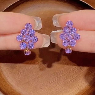 紫色满钻菱形耳环女简约气质灵动耳饰2025年年款潮高级感耳钉银针