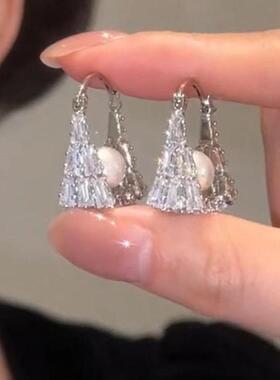 几何立体满钻珍珠耳扣新款耳环潮