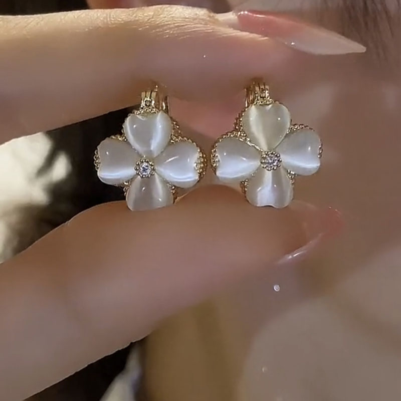 貓眼石花瓣耳釘耳扣輕奢小眾高級