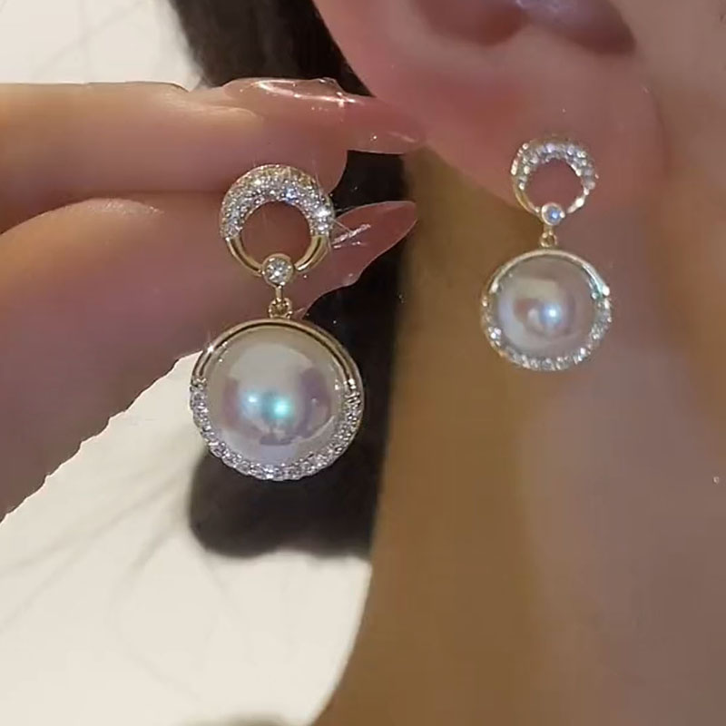 纯银针闪钻珍珠耳环时尚新款爆款