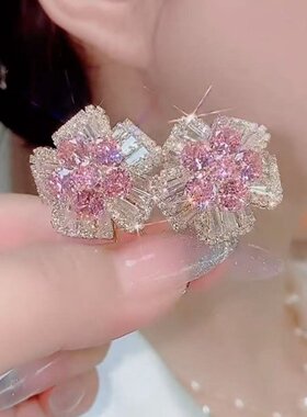 高级感满钻花瓣大耳钉个性耳环