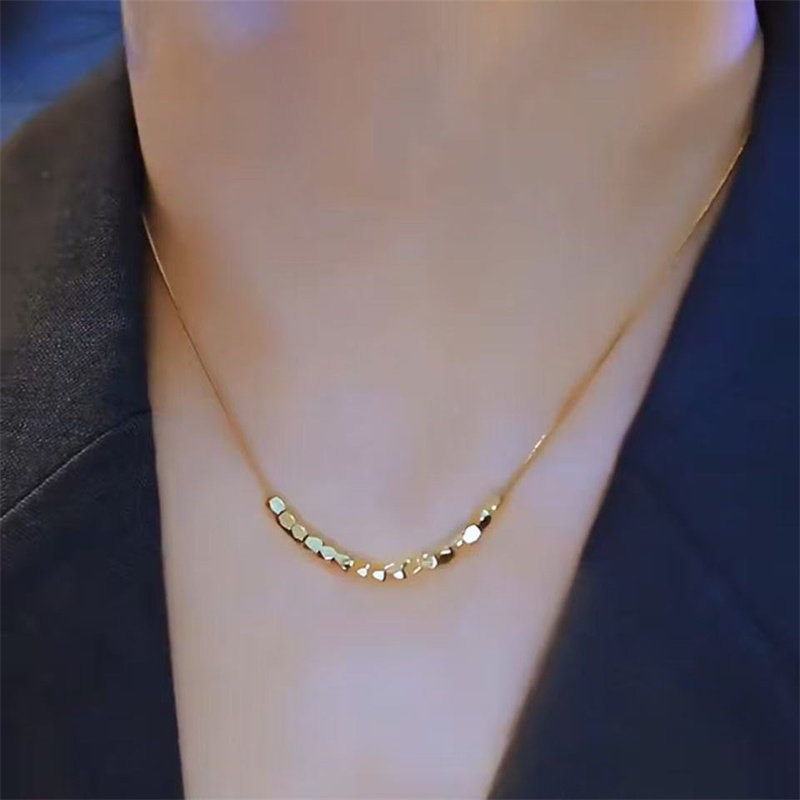 不掉色钛钢项链女款2026新款高级感轻奢小众设计方块项链夏天颈链