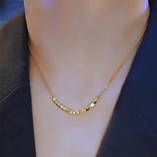 不掉色钛钢项链女款2025新款高级感轻奢小众设计方块项链夏天颈链