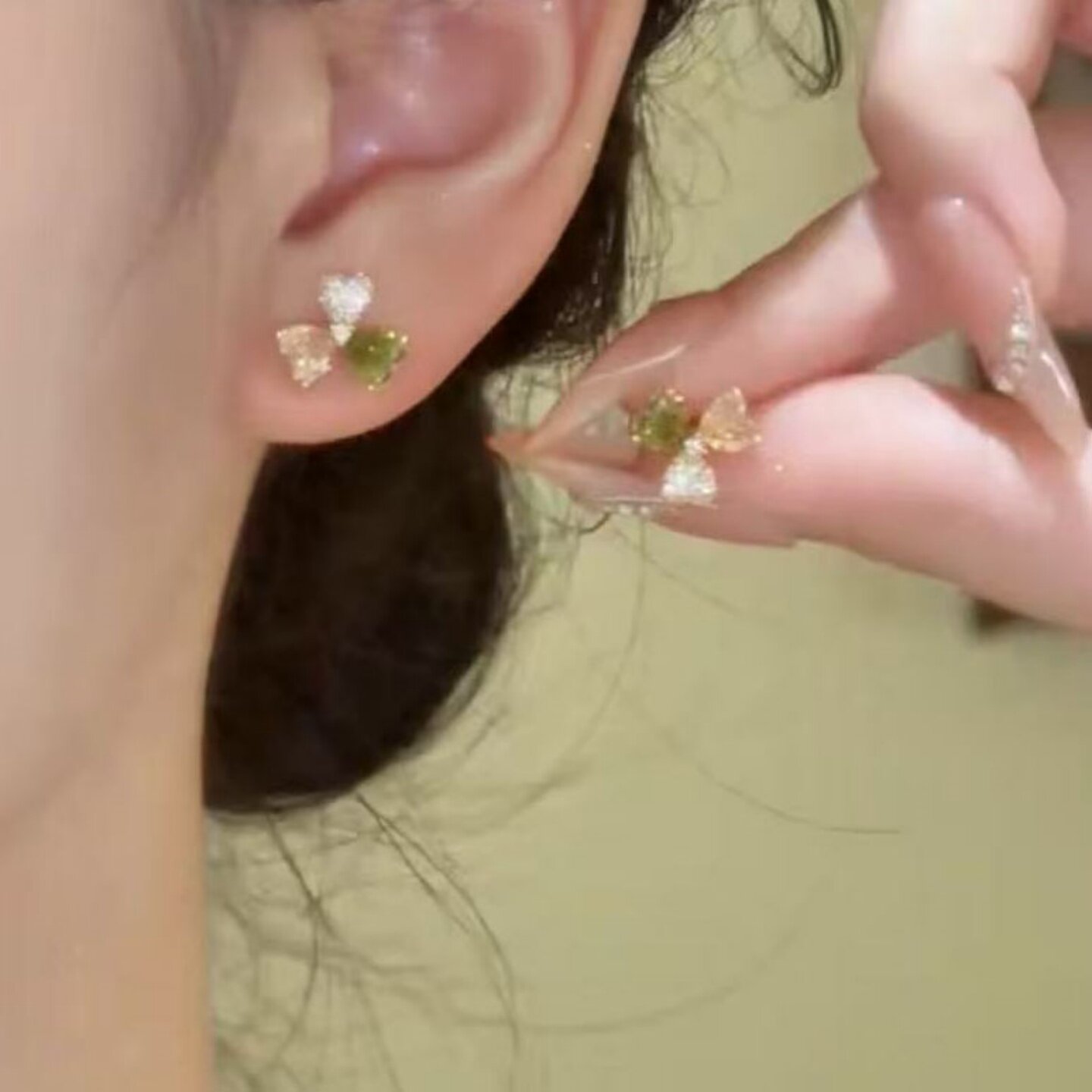 纯银针水晶耳环彩色三叶花耳钉小巧小众时尚气质百搭精致网红耳饰