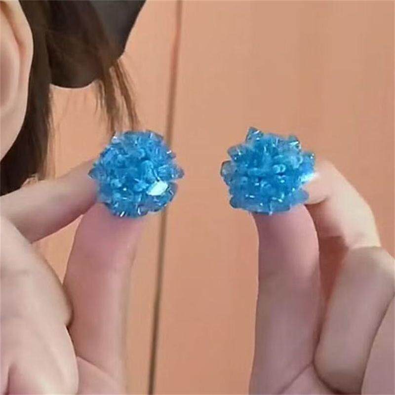 清凉蓝色水晶耳钉着简约手工串珠